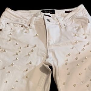 Earl Stretch Jeans, Embellished with Faux Pearls, Size 4